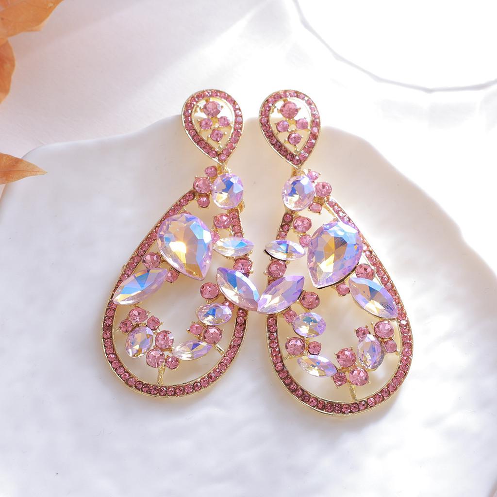 Geometric Alloy Drop Earrings With Gold Ear Pins For Ladies Party And Wedding Accessories