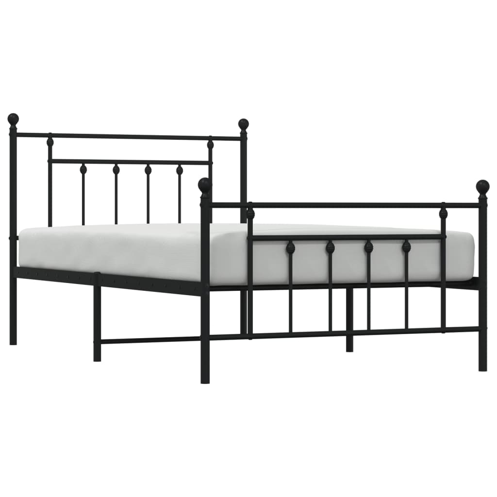 Metal Bed Frame with Headboard and Footboard Black 107 x 203 cm