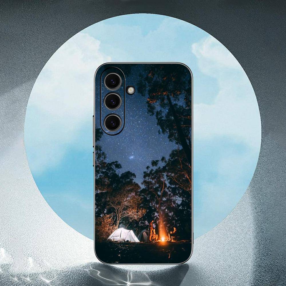 Camping Nature Mountain Luxury Black Phone Case For Samsung Galaxy S23 S24 S25 Ultra S22 Plus S21
