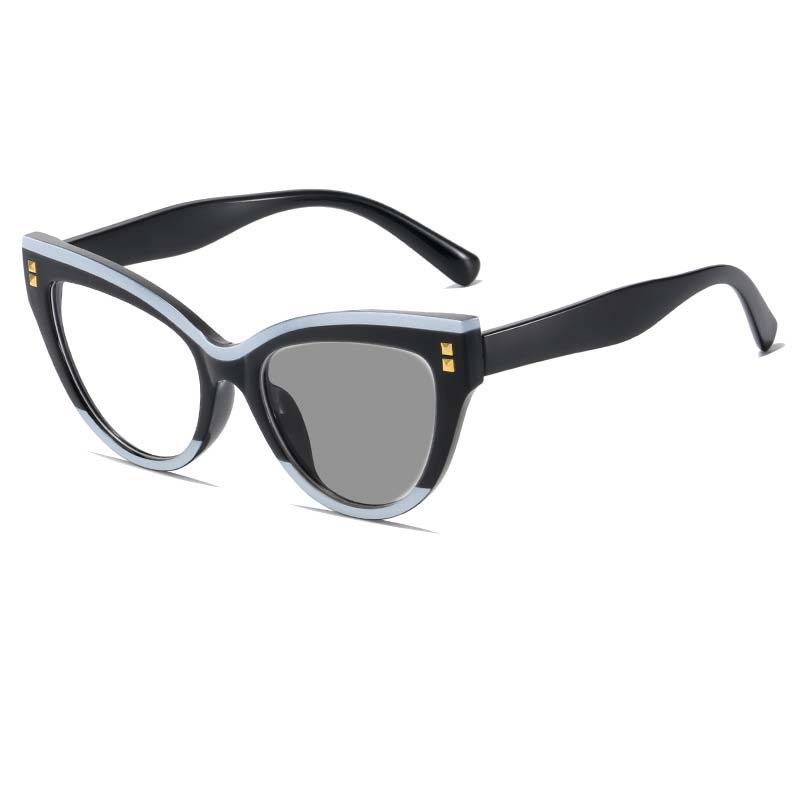 New Cat Eye Rice Nail Photochromic Myopia Glasses Retro Fashion Women's Personalized Anti UV and Anti Blue Light Glasses
