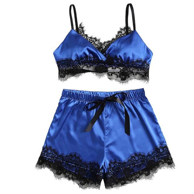 Women Sleepwear Sleeveless Strap Nightwear Lace V Neck Pajama Sets