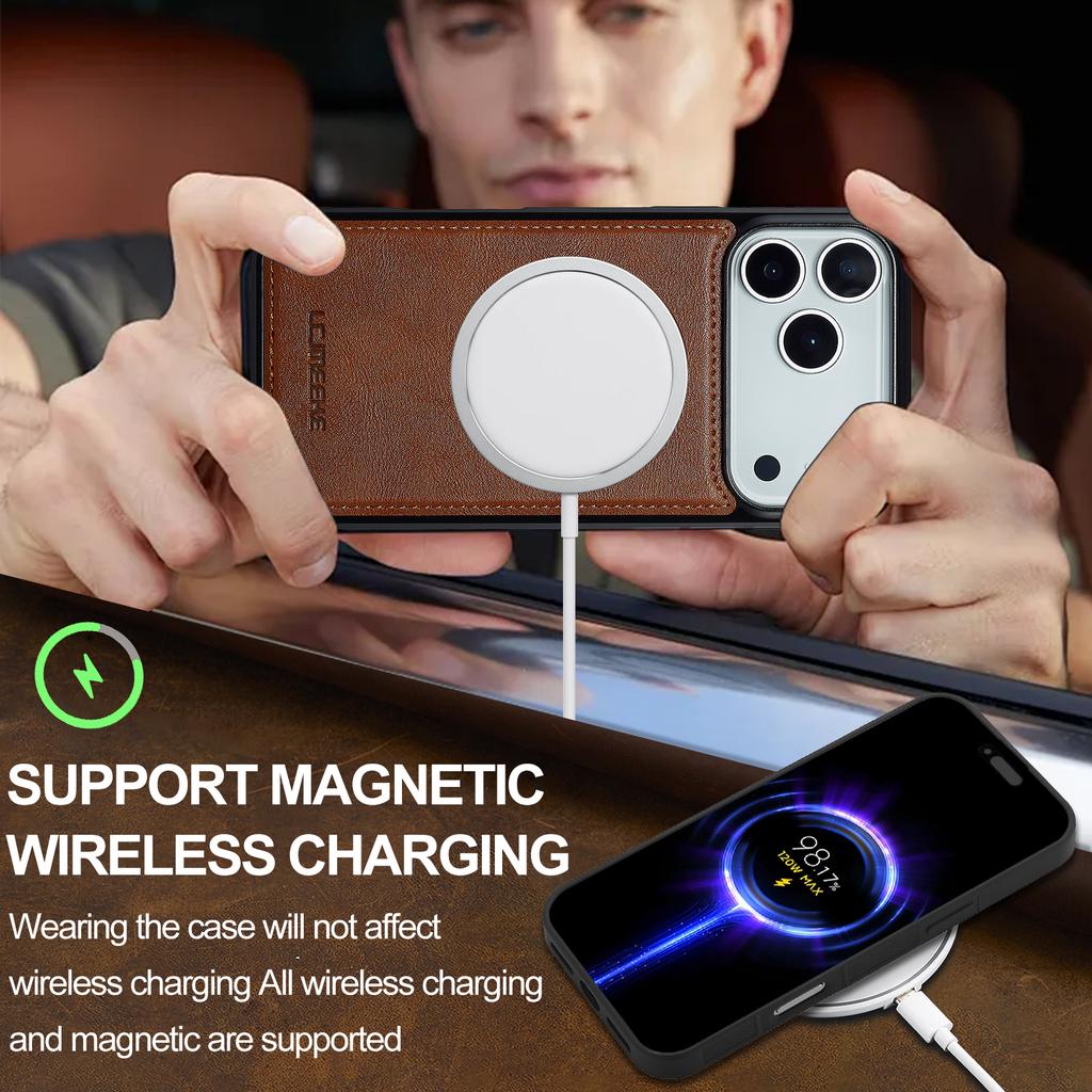 LC.IMEEKE For iPhone 17 Pro Magnetic Case Compatible with MagSafe Leather+TPU Back Cover