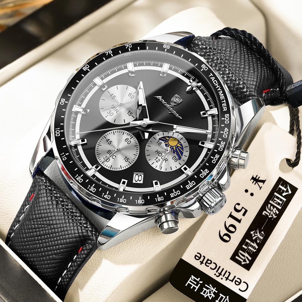 POEDAGAR National Top Swiss Brand New Sports Style Three-Dial Six-Hand Multifunctional Men's Watch