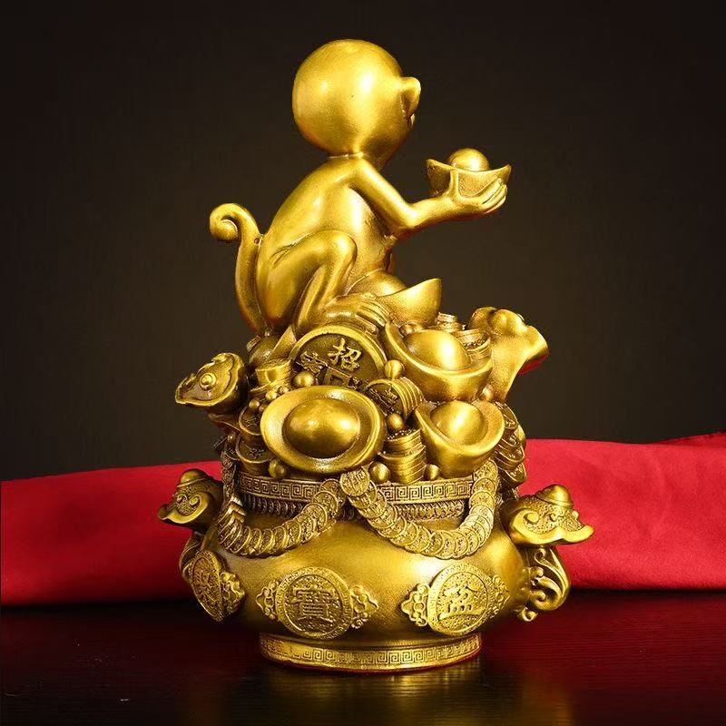 Copper Monkey Ornaments Pot of Treasure Ruyi Monkey Living Room Office Decor