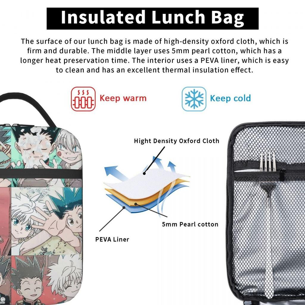 Gon And Killua HXH HunterXHunter Insulated Lunch Bag for Women Kids Portable Food Boxes Thermal Lunch Box Tote