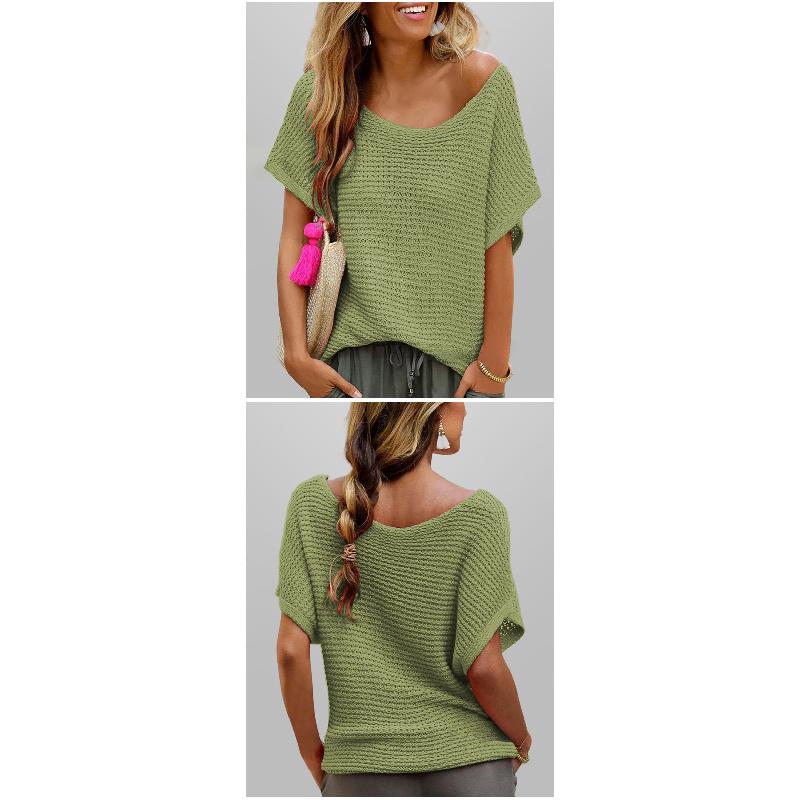 2026 Summer New Fashion Casual Round Neck Solid Color Knit Loose Short Sleeve Women's Top