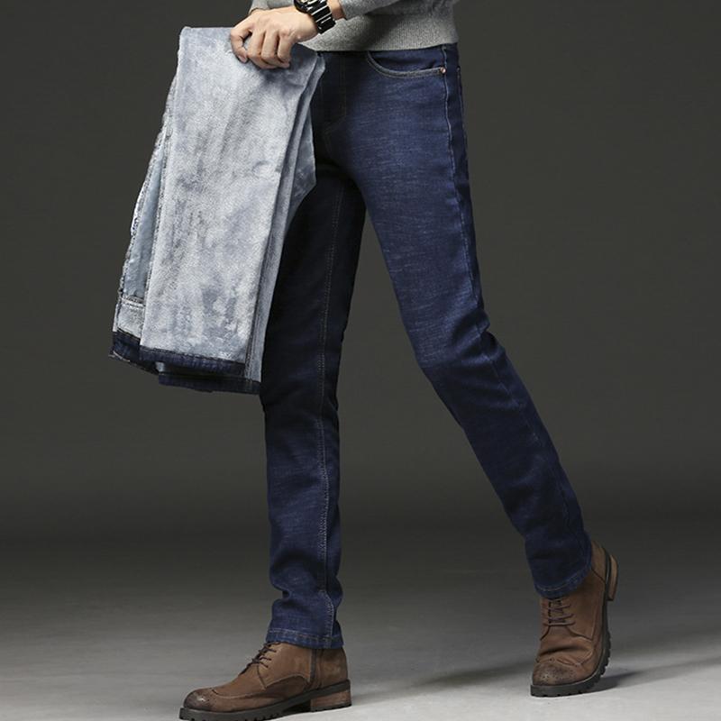 2024 Men Fashion Winter Jeans Men Black Slim Fit Stretch Thick Velvet Pants Warm Jeans Casual Fleece Trousers Male Plus Size