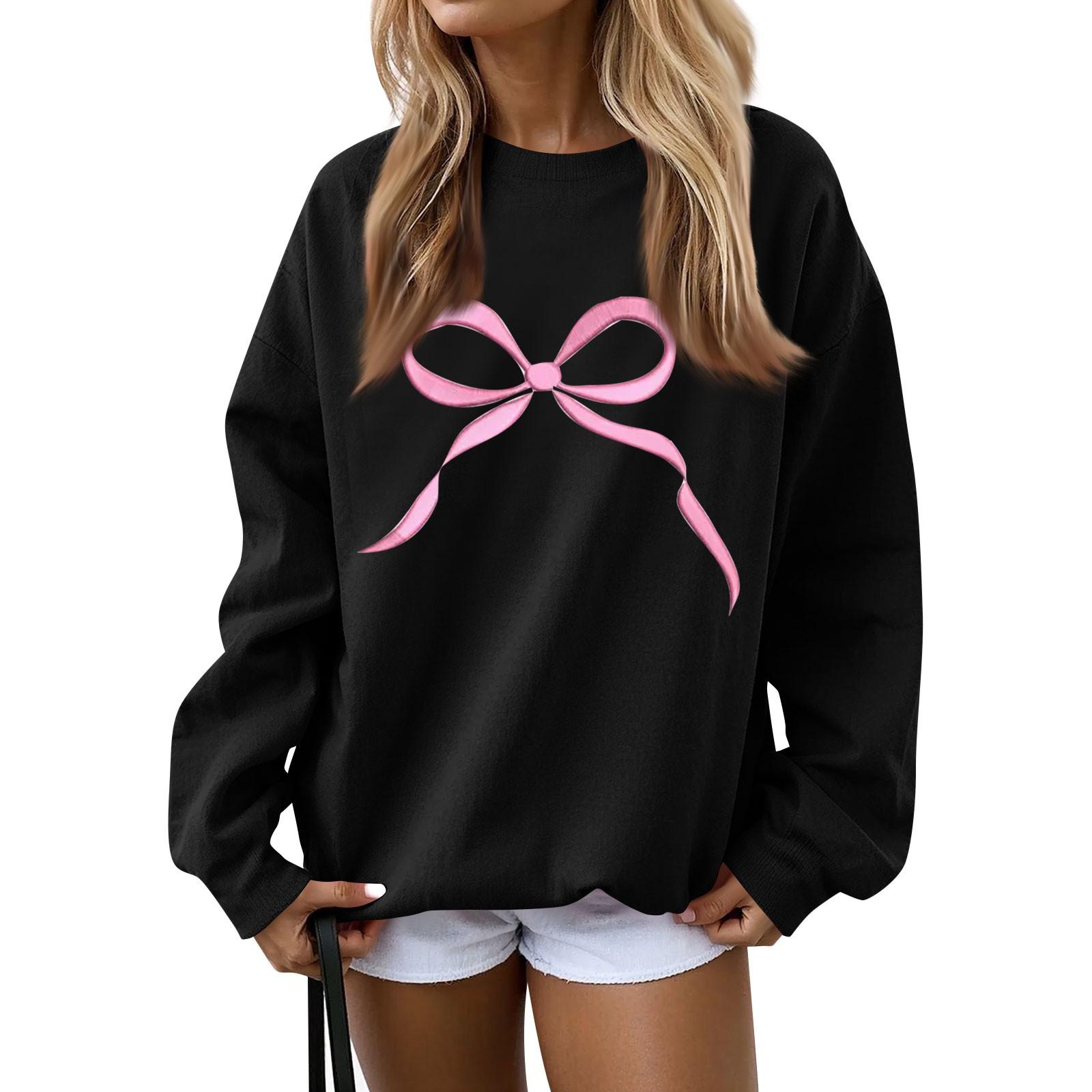 Женская повседневная толстовка с капюшоном и круглым вырезом, длинными рукавами и бантом L чёрный