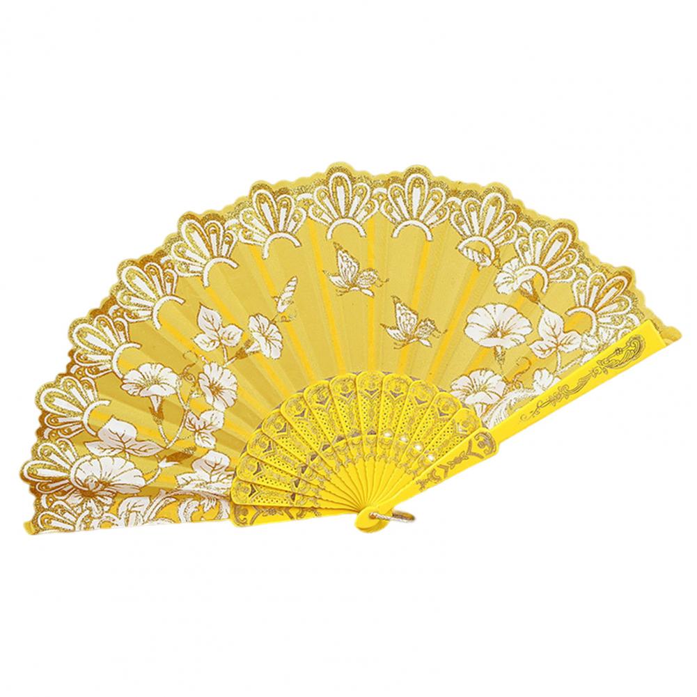 Handheld Fan Vintage Style Bright Color Flower Pattern Cloth Retro Chinese Style Folding Fan Photography Prop