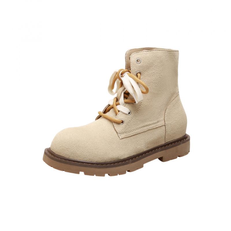 

Fashion Autumn New Retro Round Toe Lace Up Ankle Boots Women Fashion Sewing Design Faux Suede Boots Comfortable Non-slip Platform Boots 35 бежевий