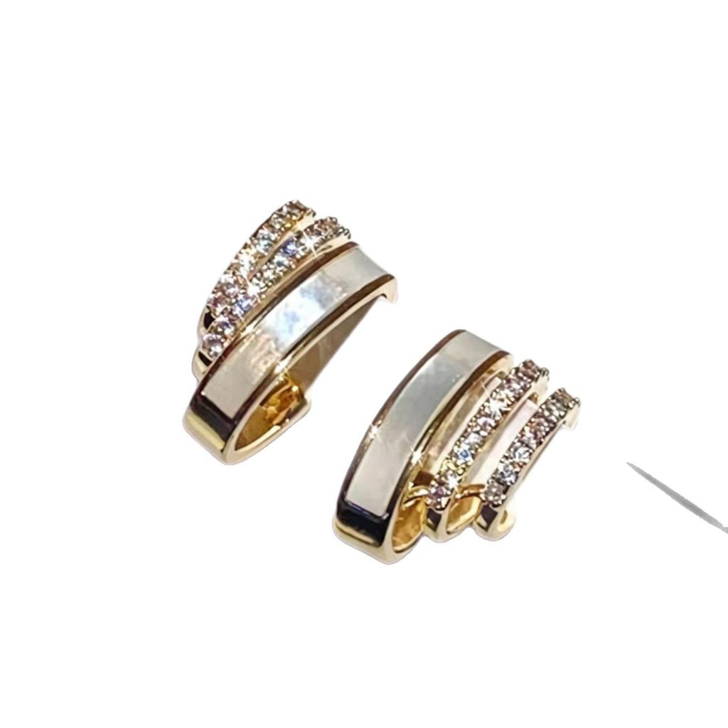 Yanbai Elegant Zirconia Multi-layer Ear Cuff with Geometric Arc Enamel Design Earrings