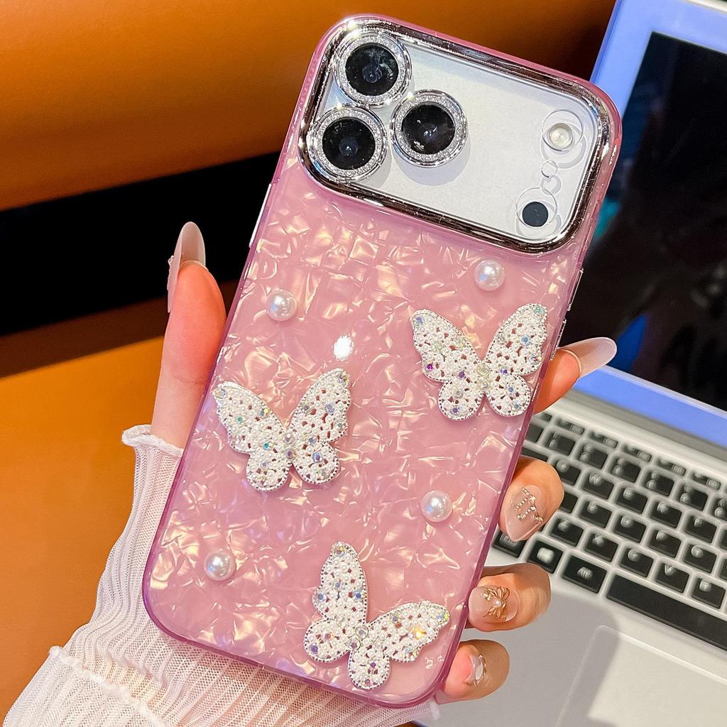 Compatible with Apple 17 Pro Max: Pearl Butterfly Drop-proof Shell Pattern iPhone 16 Double-sided Film IMD Case