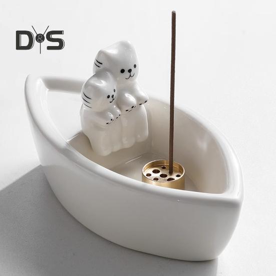 Portacandela Gatto a Forma di Barca Tazza per Aromaterapia Gattini Zampe Calde Portacandela Tealight per Decorazione Casa Camera da Letto Soggiorno