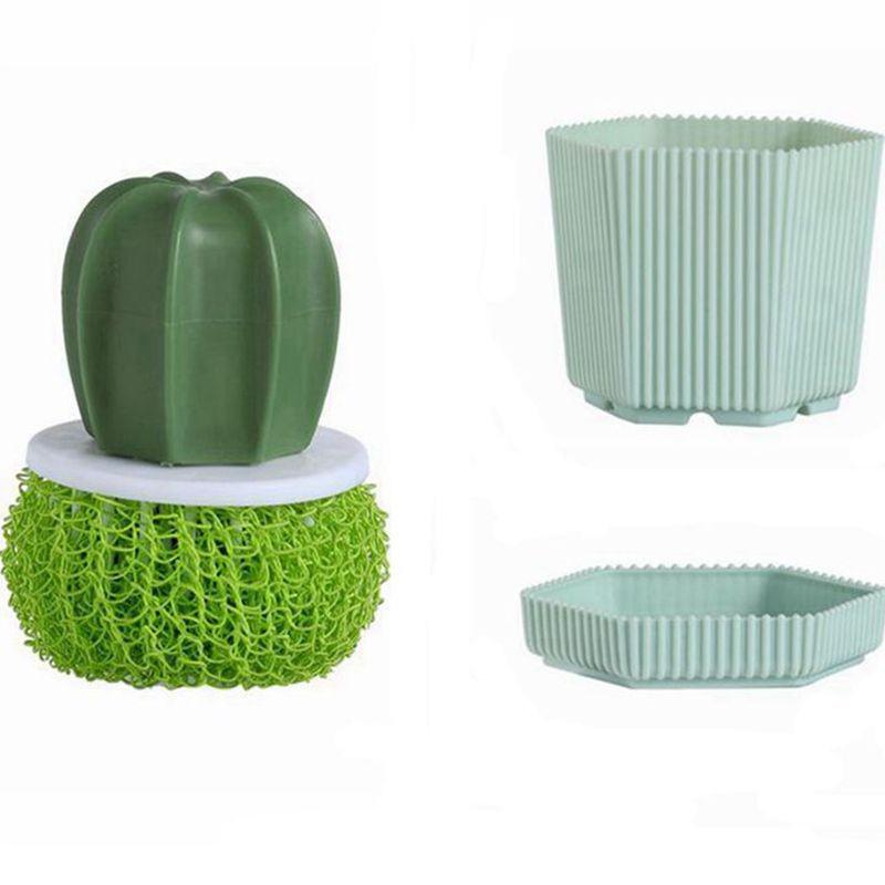 Nano Steel Wire Cactus Cleaning Brush: Kitchen, Pot, Dish, Basin Scrubbing Tool with Handle