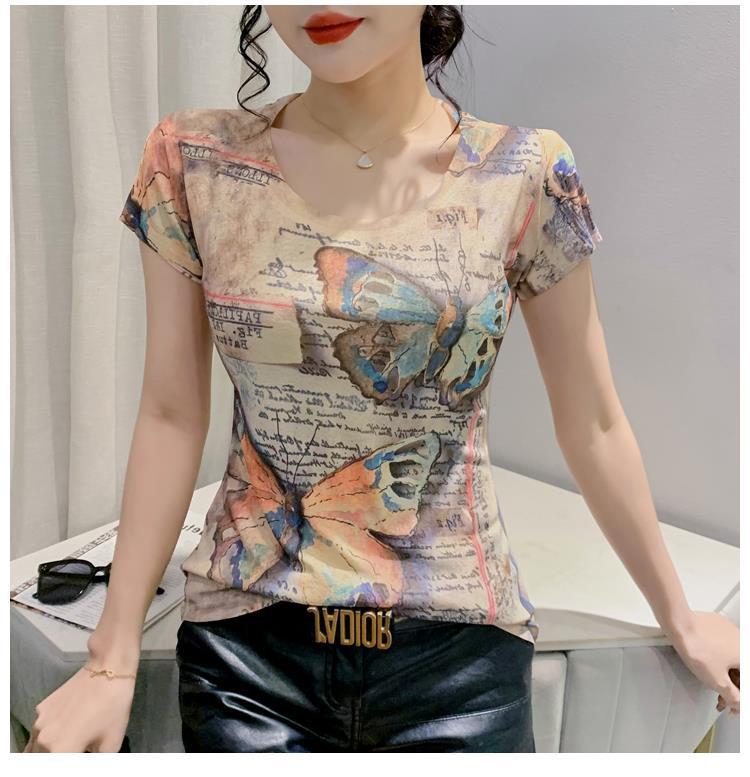 

Европейская станция 2023 Лето Мультяшный принт Приталенная женская футболка 3XL