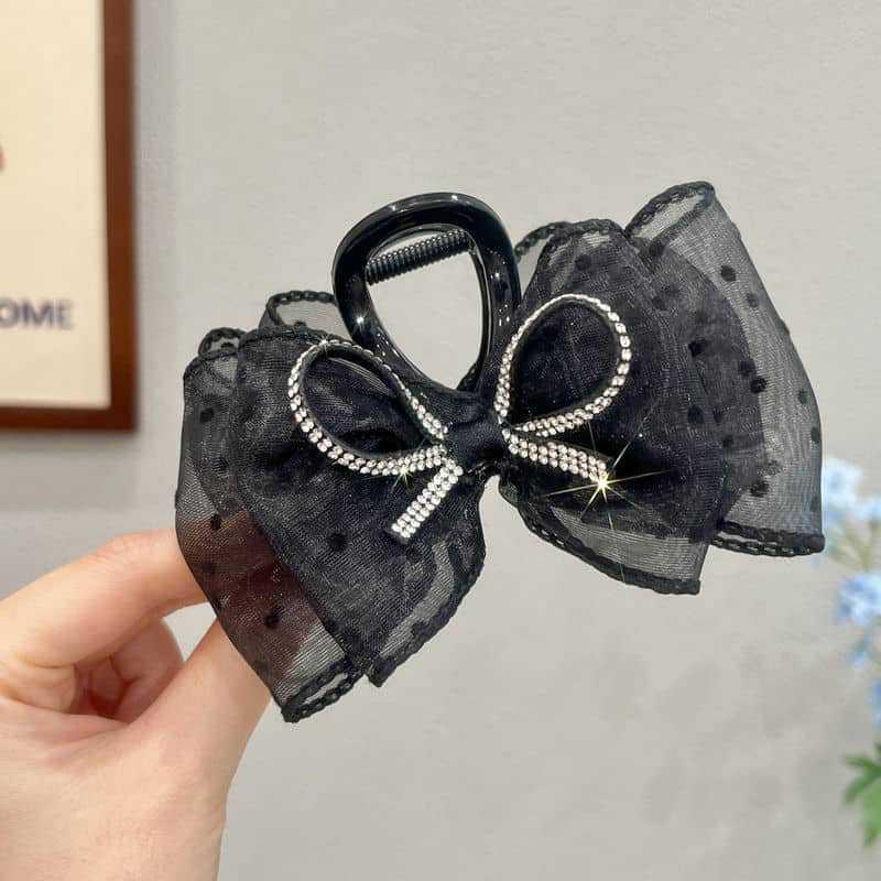 Elegant Mesh Bow Hair Clips Women Ponytail Claw Clip Sparkling Rhinestone Clips Hairpin Girls Headdress Hair Accessories Gifts