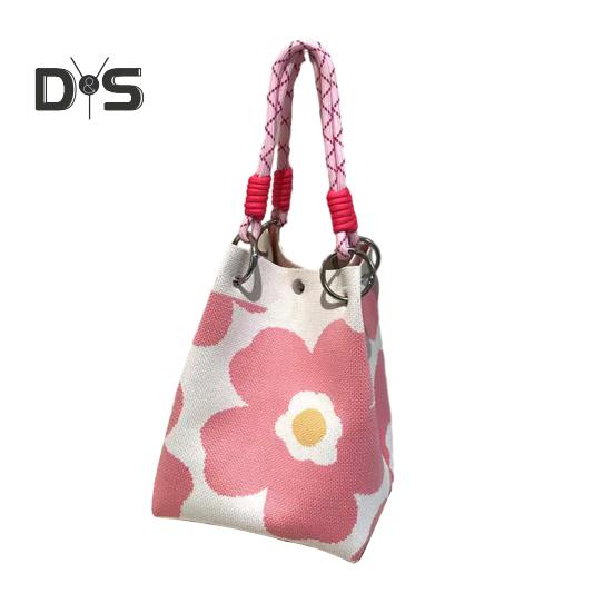 

Вязаная сумка для девочек, бабочка, цветок, сумка-ведро, повседневная сумка на запястье, вязаный кошелек для шопинга, пляжа, путешествий, ежедневных прогулок Flower