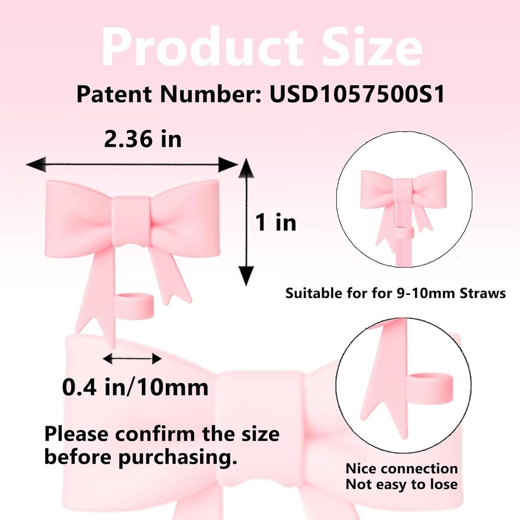 4Pcs Pink Bow Straw Covers Cap Toppers for Stanley Cup Accessories 30&40 oz Tumbler Reusable Silicone Spill Proof Stopper