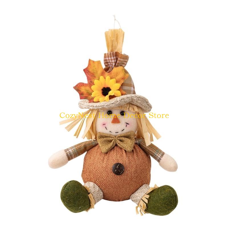 92MF Thanksgiving Scarecrows Sphere Hanging Artistic Straw Scarecrows Sphere Accent for Thanksgiving Celebration and Gifting