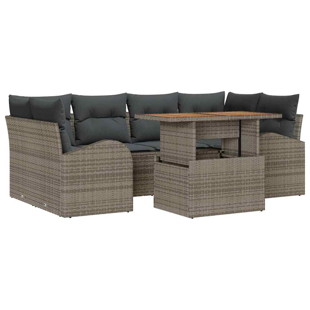 Garden Sofa Set with Storage 7 pcs Grey Poly Rattan