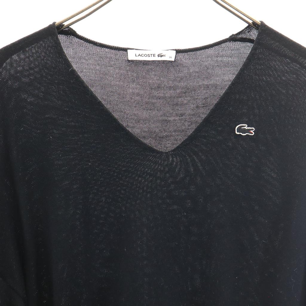 LACOSTE Made in Japan 100% wool Long sleeve V neck one piece 36 black Women Used