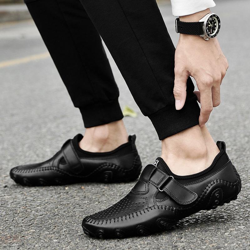 Summer hole shoes men's leather breathable men's casual shoes business octopus light soft sole hollow men's shoes tide