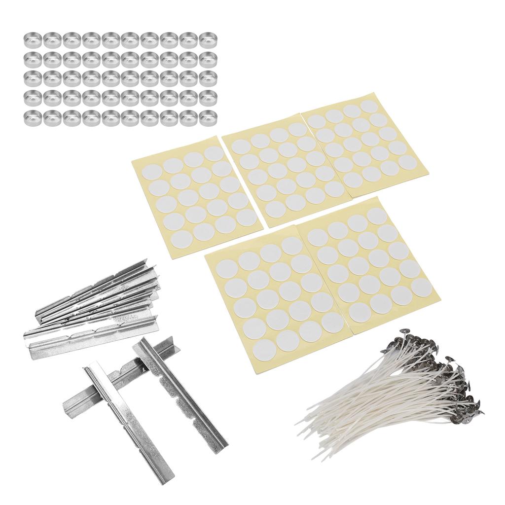260pcs 15cm Candle Wicks 100Pcs Double Sided Tape Stickers 50Pcs Candle Shells 10Pcs Stainless Steel Wicks Holders