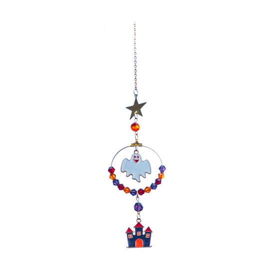 Halloween Pumpkin Hanging Decoration Spooky Moon Star Ghost Ornament Holiday Party Car Rearview Mirror Indoor Suncatcher Wind Chime Pendant