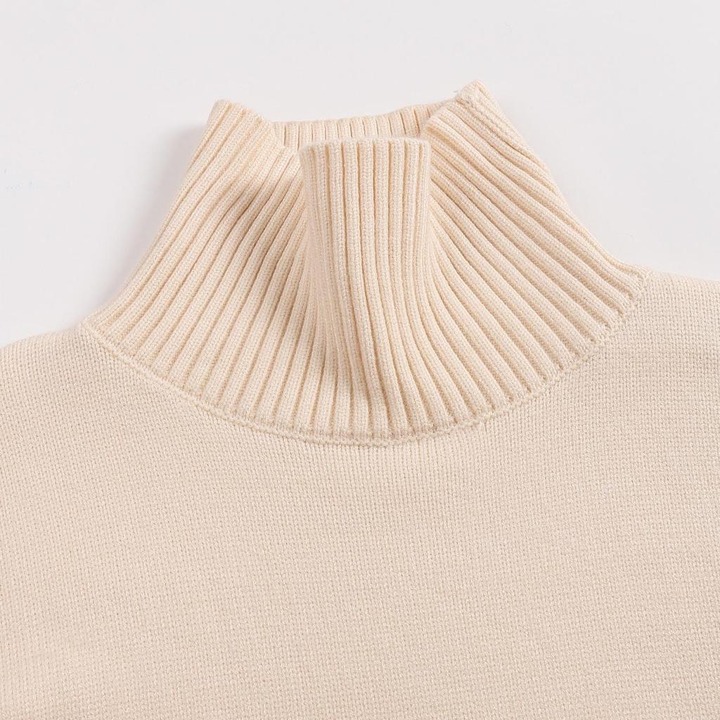 AMI 2025 Classic Couple's High Neck Same Color Flat Embroidered Small Heart Woolen Sweater