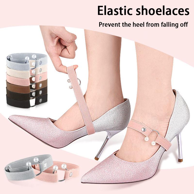 2 Pezzi/4 Pezzi Cinghie per Scarpe con Tacco Alto per Donne - Lacci Elastici Fissati Fibbia a Perla a Forma di U Decorazione per Scarpe Lacci