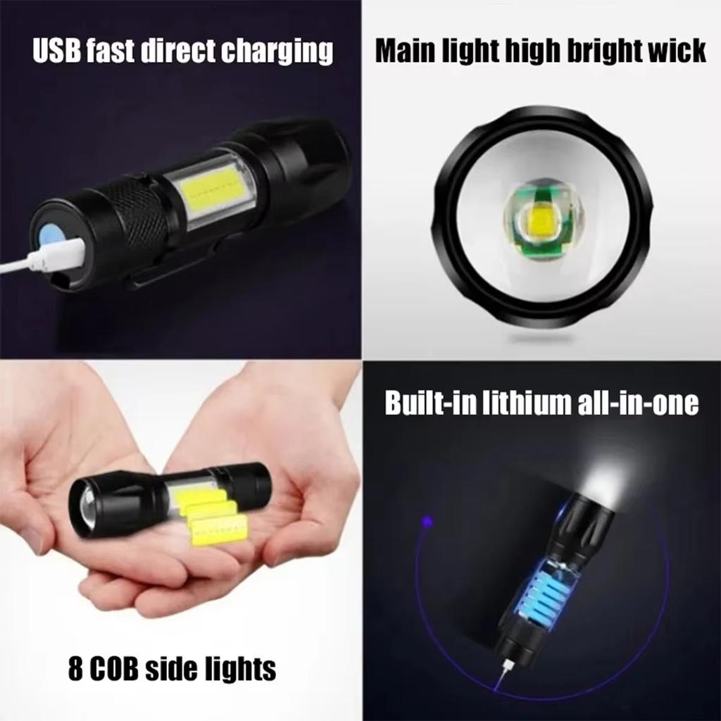 Powerful Mini LED Flashlight COB XPEZoom Torch Built In Battery USB Rechargeable With Pen Clip Outdoor Camping Emergency Lamp