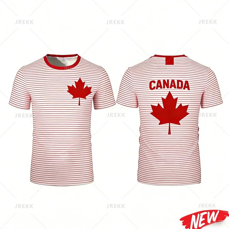 T-shirt da uomo con motivo bandiera canadese Nuova Stampa 3D Foglia d'acero Manica corta T-shirt Asciugatura rapida Estate Esterno Girocollo Magliette