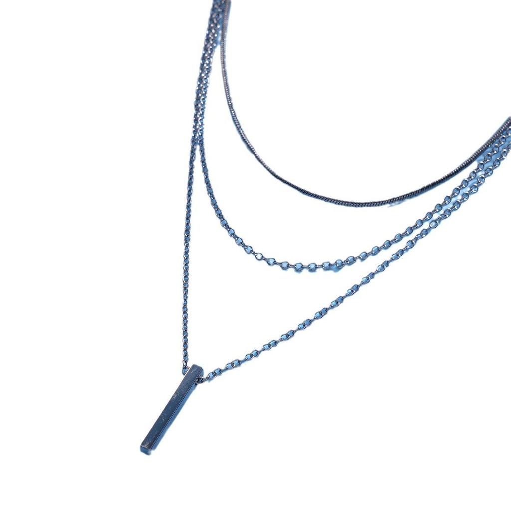 European & American Minimalist Long Bar Pendant Necklace - Three-Layer Clavicle Chain