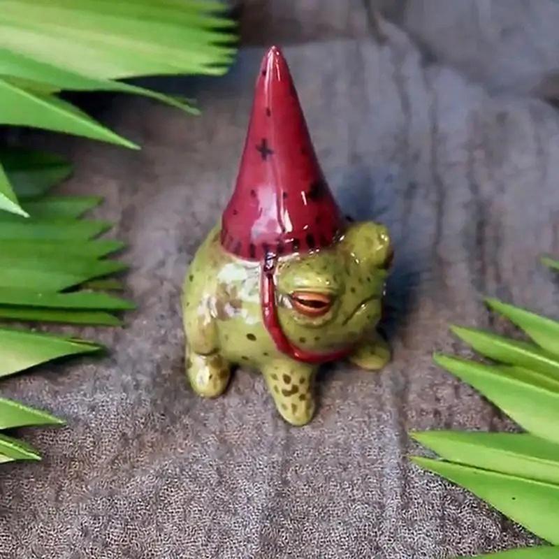 Frog Statues For Garden Witch Hat Little Frog Statue Resin Figurine Outdoor Yard Art Sculpture Hand-Painted Bonsai Ornament