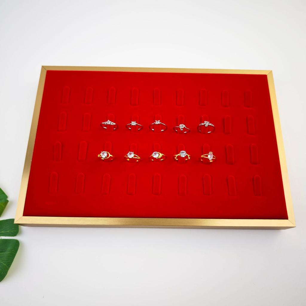 Luxury Metal Frame Dual-purpose Ring Display Tray Jewelry Counter Engagement Ring Storage Tray Brown Black Leather 36 Rings Tray