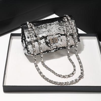 Sac à chaîne tendance à paillettes pour le printemps et l'été, petit sac carré à chaîne porté main ou en bandoulière, sac bandoulière, épaule unique tendance