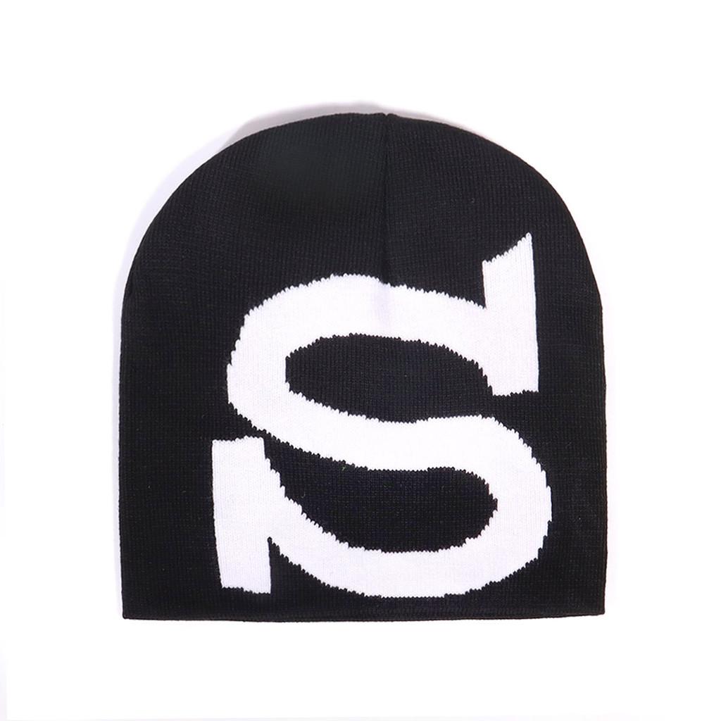 Modern Urban Knit Cap With Letter Embroidery For Autumn Seasons чёрный