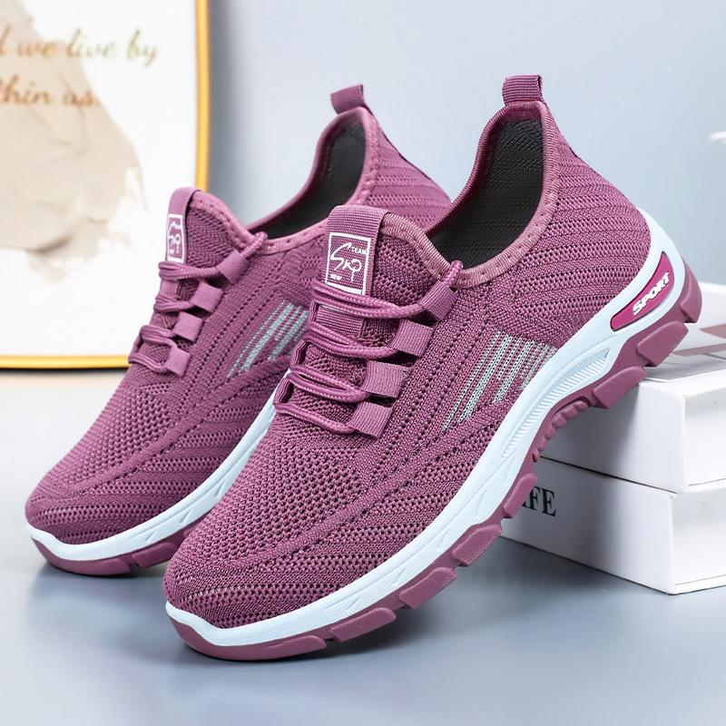 Shoes women's soft soles are comfortable and not tired feet running shoes versatile women's single shoes breathable fly-woven shoes sports shoes