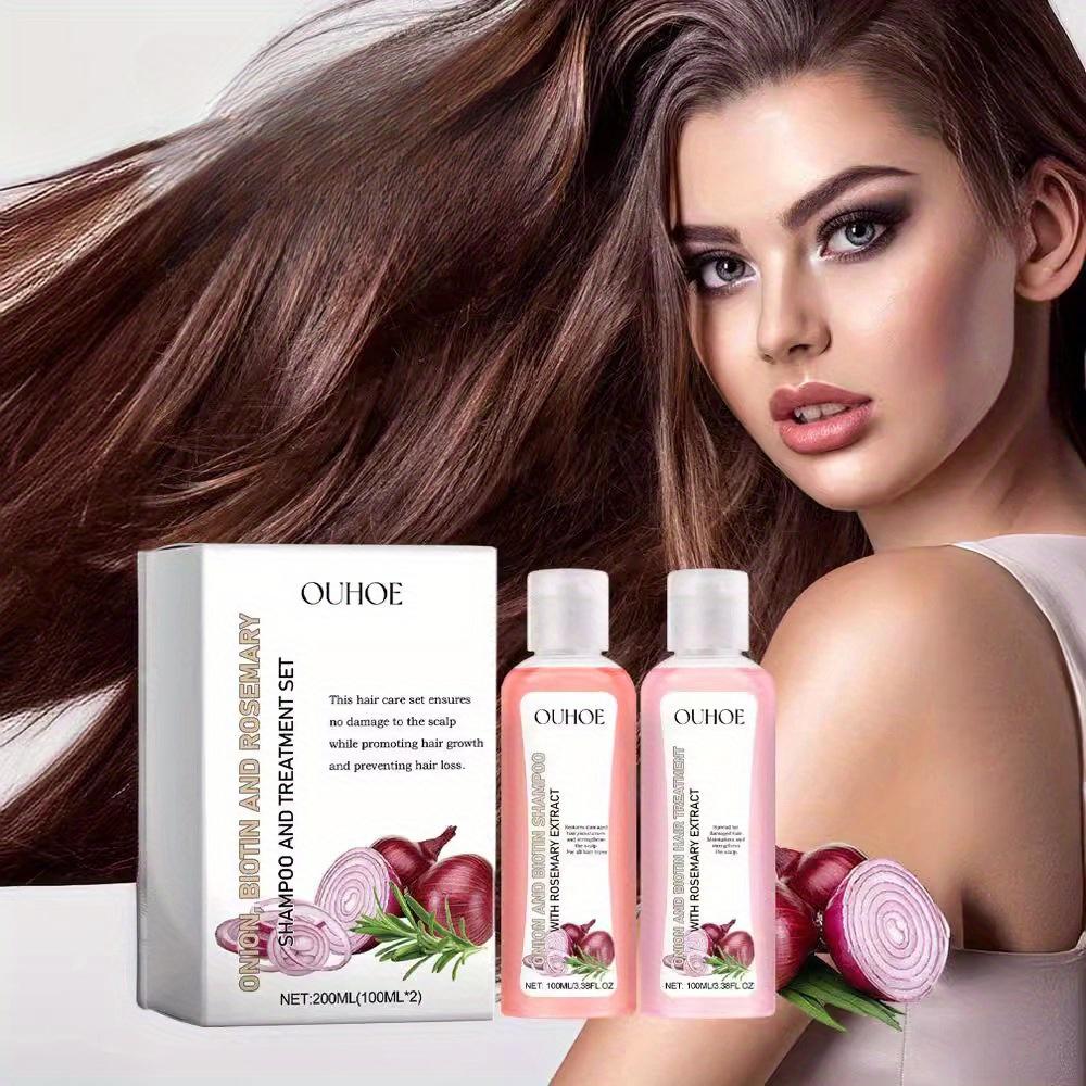 

100 мл*2 Набор шампуней с луком, биотином и розмарином питает корни волос и кожу головы, делая волосы густыми и блестящими