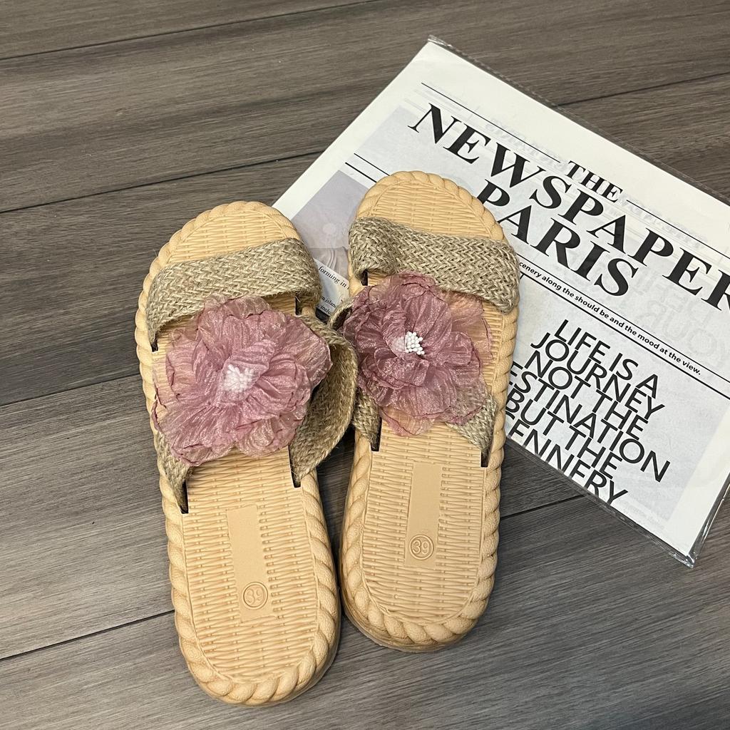 Fashion Women's Casual Slides Comfortable Flax Slippers Striped Bow Linen Flip Flops Platform Sandals Ladies Indoor Shoes Butterfly-knot