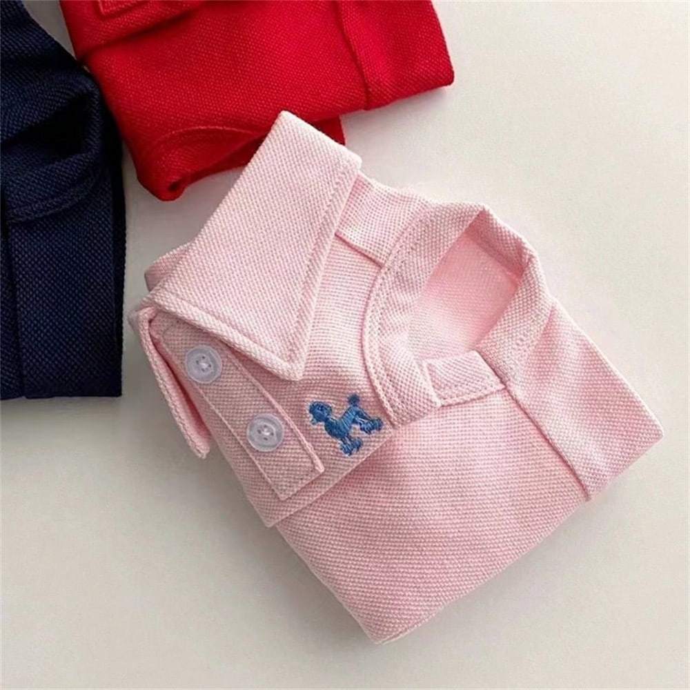 Pet Plain Polo Shirt With Embroidery Vest Set, Spring And Summer