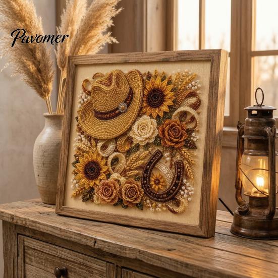 Western Wall Art Decor Charm Faux Pearl Kit, DIY Cowboy Hat Painting Creative Hobby for Beginners Rustic Farmhouse Crafting Kit Adults, Home