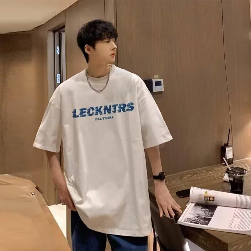 Men'S Trendy Letter Round Neck Printed Short Sleeved T-Shirt For Summer Ins Loose Casual Top