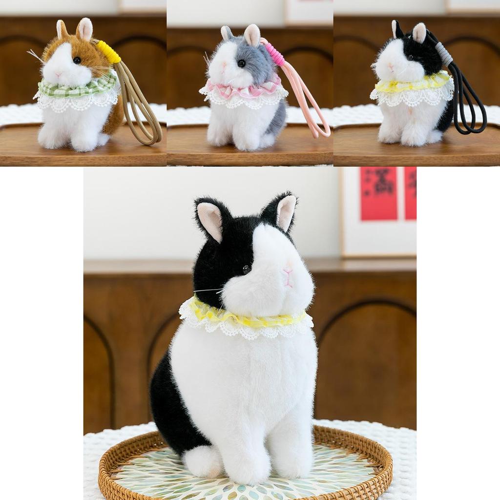 Cute Rabbit Plush Toy With Lace Scarf Decoration For Office Desk Decoration