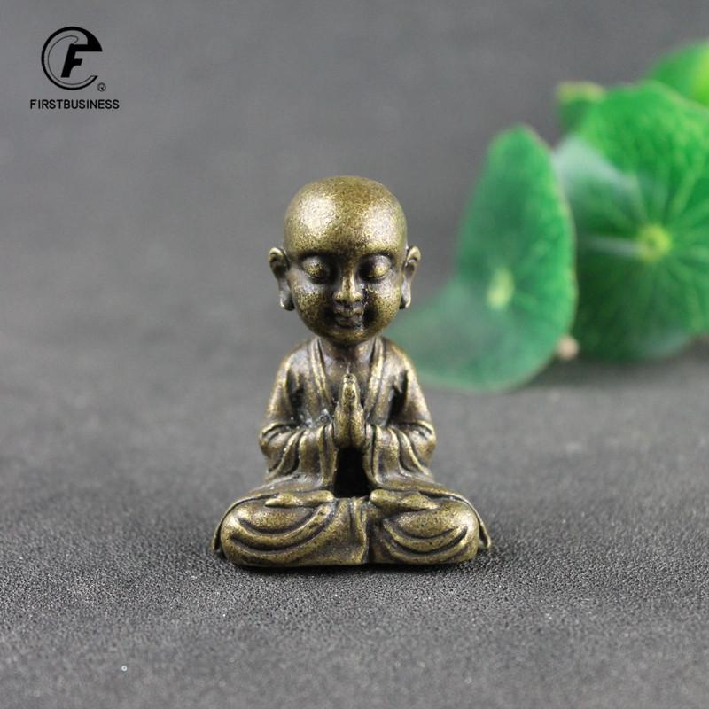 Copper Little Monk Buddha Statue Miniature Figurine Home Decoration Tea Pet Brass Casting Living Room Desk Feng Shui Decor Craft