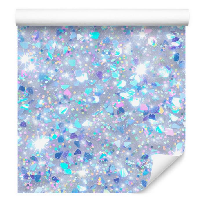 Iridescent glitter wallpaper azure, blue, celadon and white 50x1000
