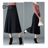 Women Pleated Skirt Elastic High Waist A-Line Midi Skirt Solid Color Mid-calf Length Skirt Thickened Commuting Style Skirt