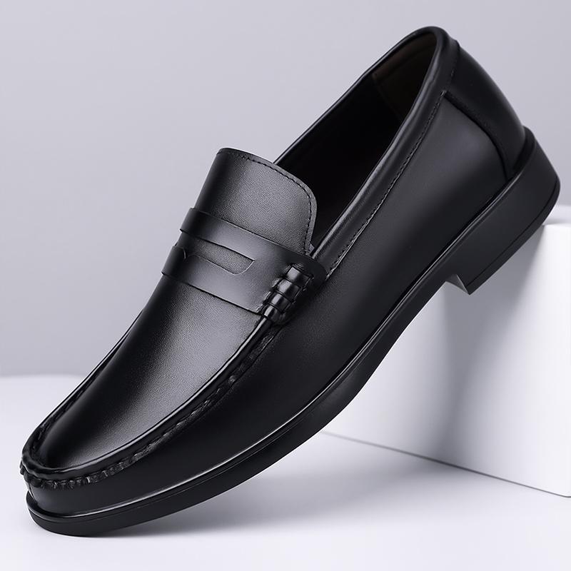 Fashion Brand Comfortable Round Toe Business Casual Leather Shoes Summer New Men Top Layer Cowhide Hollow Breathable Bean Shoes