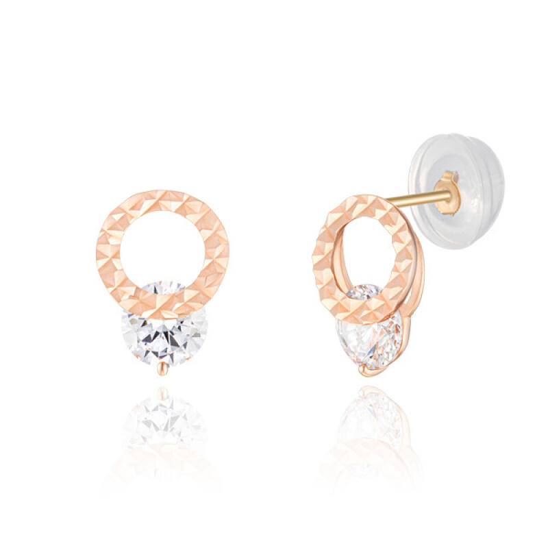 14K Gold Pin-Shaped Twin Circle Earrings