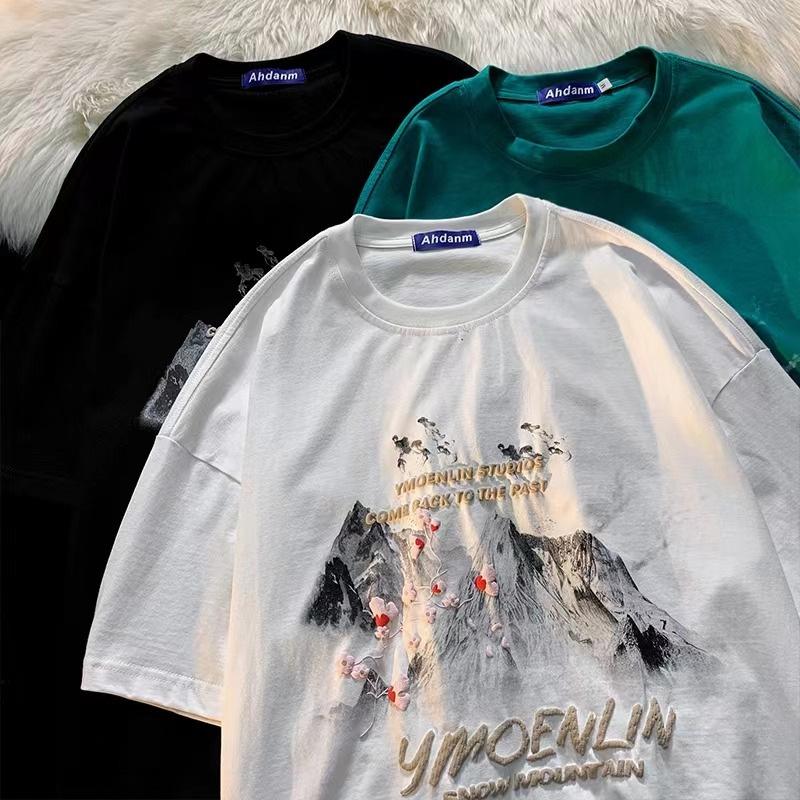 

Унисекс футболка оверсайз с принтом тушью цветущей сливы - Модный топ с полурукавом в китайском стиле Extra Large белый